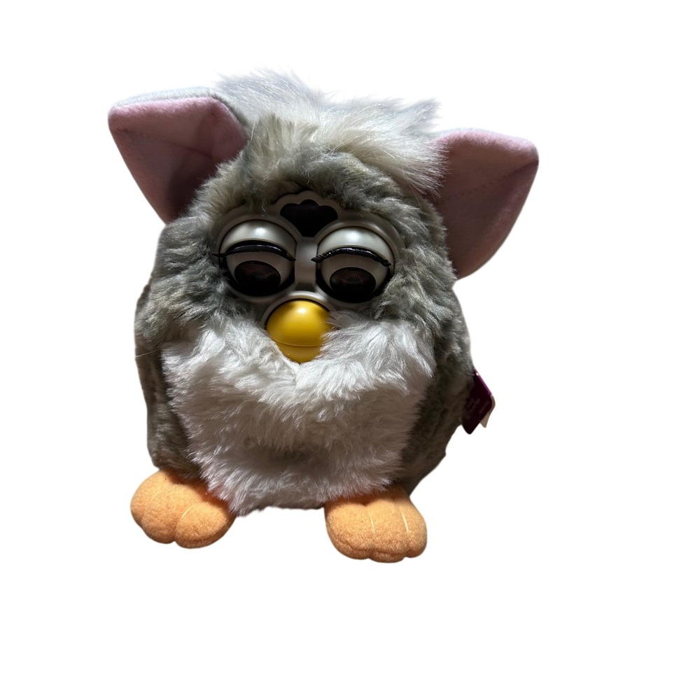 Vintage 1998 Tiger Electronics Furby Buddy Grey White Plush Toy